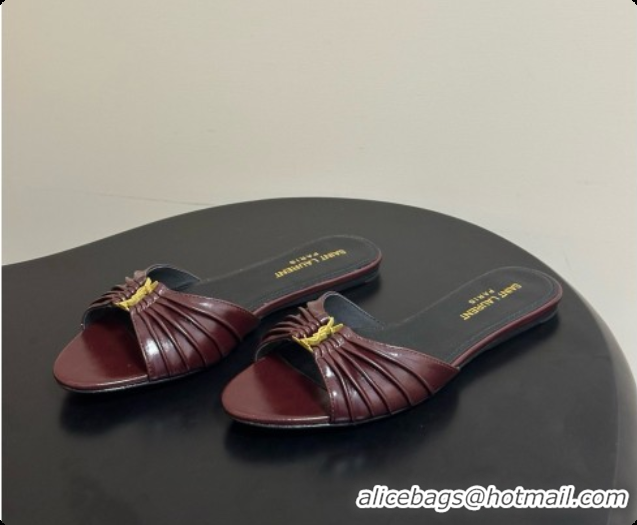 Classic Hot Saint Laurent BABYLONE Slides Flat Sandals in Smooth Leather Burgundy 6081929 2026