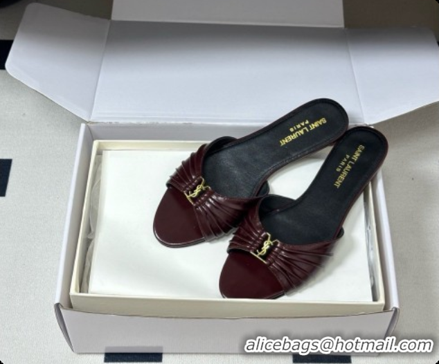 Classic Hot Saint Laurent BABYLONE Slides Flat Sandals in Smooth Leather Burgundy 6081929 2026