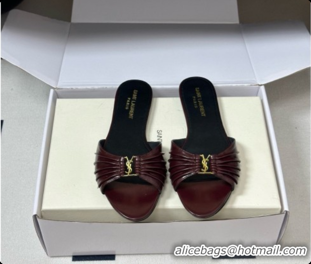 Classic Hot Saint Laurent BABYLONE Slides Flat Sandals in Smooth Leather Burgundy 6081929 2026