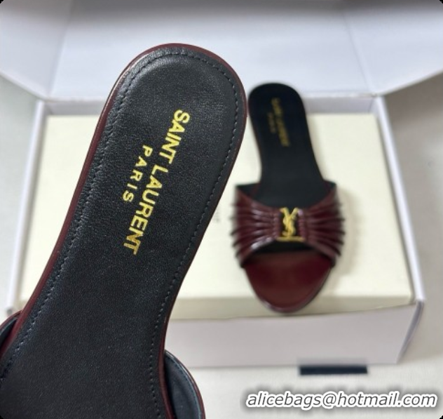 Classic Hot Saint Laurent BABYLONE Slides Flat Sandals in Smooth Leather Burgundy 6081929 2026