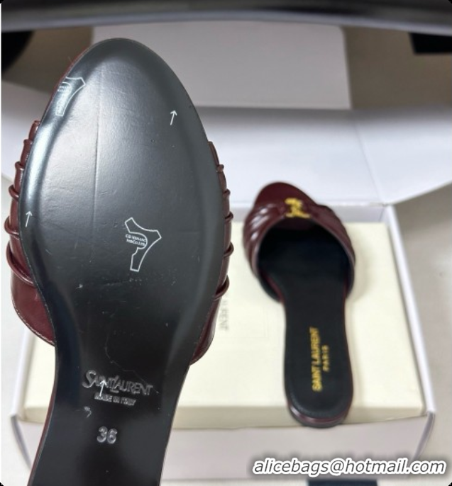 Classic Hot Saint Laurent BABYLONE Slides Flat Sandals in Smooth Leather Burgundy 6081929 2026