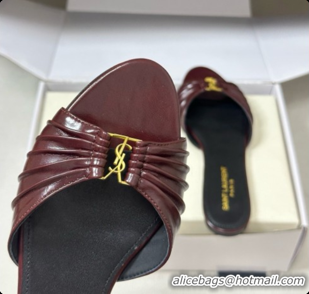 Classic Hot Saint Laurent BABYLONE Slides Flat Sandals in Smooth Leather Burgundy 6081929 2026