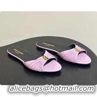 Durable Saint Laurent BABYLONE Slides Flat Sandals in Smooth Leather Purple 6081930 2026