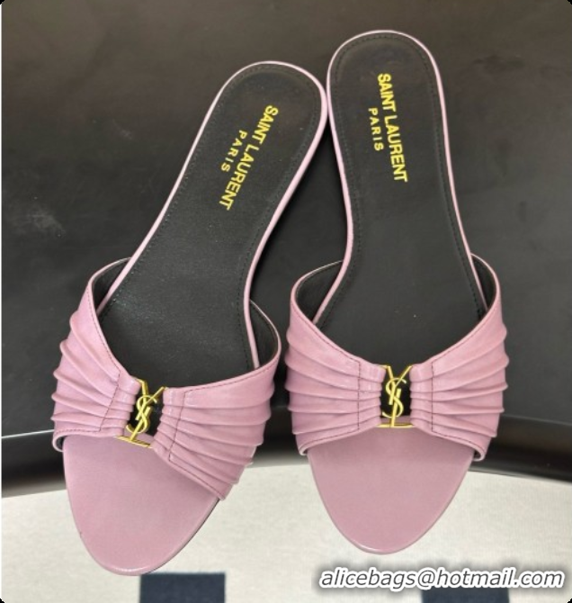 Durable Saint Laurent BABYLONE Slides Flat Sandals in Smooth Leather Purple 6081930 2026