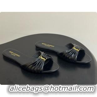 Unique Style Saint Laurent BABYLONE Slides Flat Sandals in Smooth Leather Black 6081931 2026
