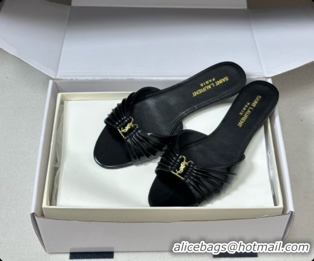Unique Style Saint Laurent BABYLONE Slides Flat Sandals in Smooth Leather Black 6081931 2026
