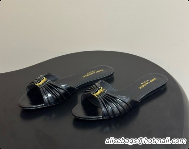 Unique Style Saint Laurent BABYLONE Slides Flat Sandals in Smooth Leather Black 6081931 2026