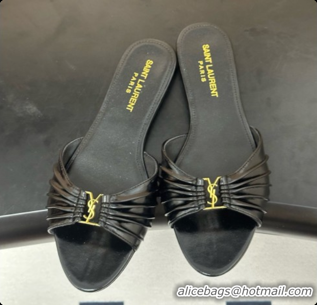 Unique Style Saint Laurent BABYLONE Slides Flat Sandals in Smooth Leather Black 6081931 2026
