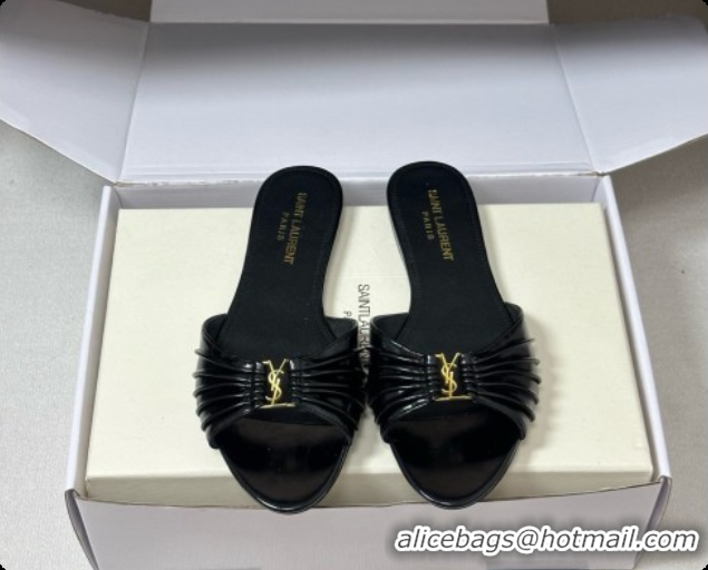 Unique Style Saint Laurent BABYLONE Slides Flat Sandals in Smooth Leather Black 6081931 2026