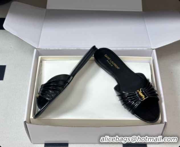 Unique Style Saint Laurent BABYLONE Slides Flat Sandals in Smooth Leather Black 6081931 2026