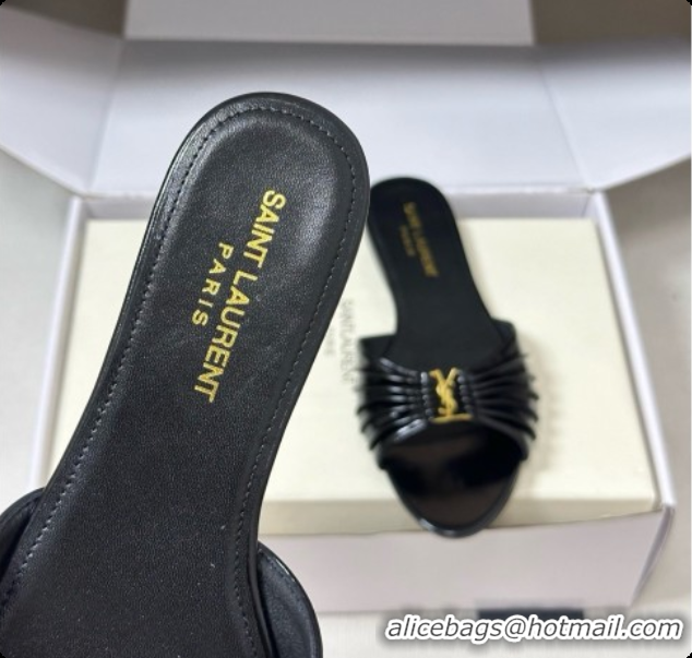 Unique Style Saint Laurent BABYLONE Slides Flat Sandals in Smooth Leather Black 6081931 2026
