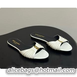 Good Quality Saint Laurent BABYLONE Slides Flat Sandals in Smooth Leather White 6081932 2026