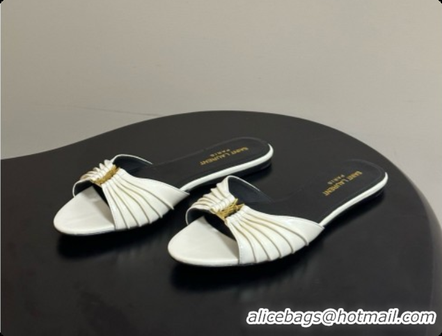 Good Quality Saint Laurent BABYLONE Slides Flat Sandals in Smooth Leather White 6081932 2026