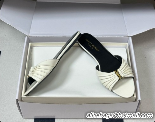 Good Quality Saint Laurent BABYLONE Slides Flat Sandals in Smooth Leather White 6081932 2026