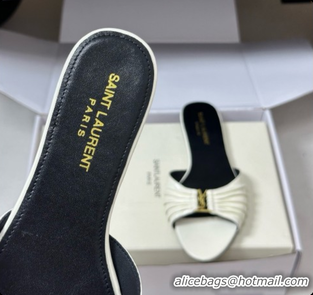 Good Quality Saint Laurent BABYLONE Slides Flat Sandals in Smooth Leather White 6081932 2026