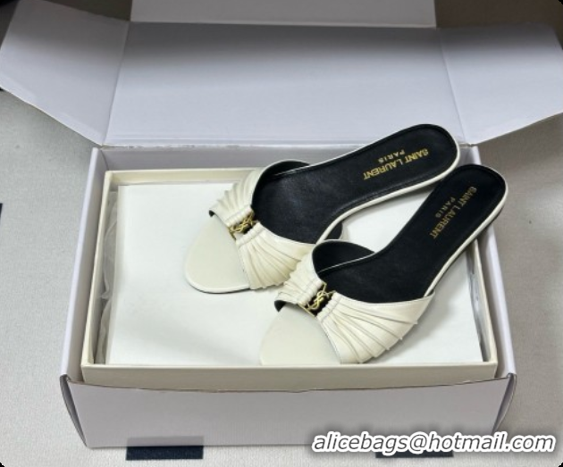Good Quality Saint Laurent BABYLONE Slides Flat Sandals in Smooth Leather White 6081932 2026