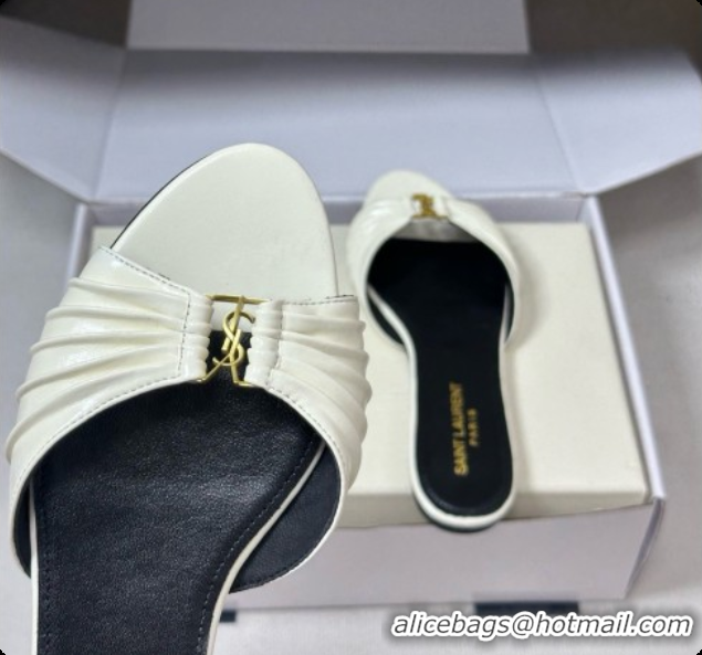 Good Quality Saint Laurent BABYLONE Slides Flat Sandals in Smooth Leather White 6081932 2026