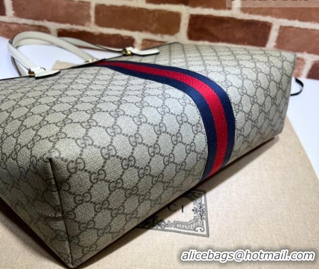 Low Cost Gucci Ophidia GG Canvas Medium Tote Bag with Web 631685 Beige/White 2026