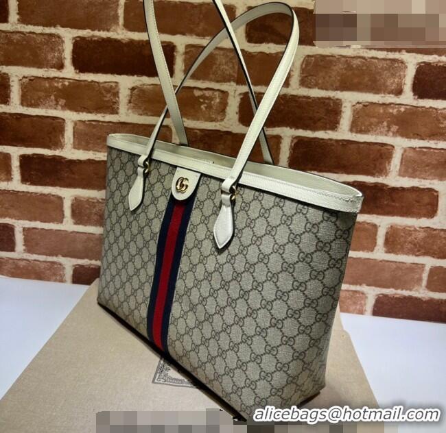 Low Cost Gucci Ophidia GG Canvas Medium Tote Bag with Web 631685 Beige/White 2026