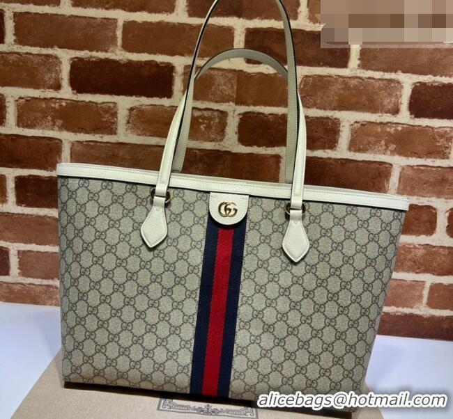 Low Cost Gucci Ophidia GG Canvas Medium Tote Bag with Web 631685 Beige/White 2026