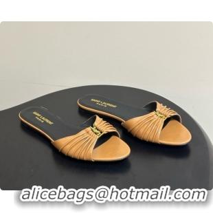Luxurious Saint Laurent BABYLONE Slides Flat Sandals in Smooth Leather Brown 6081933 2026
