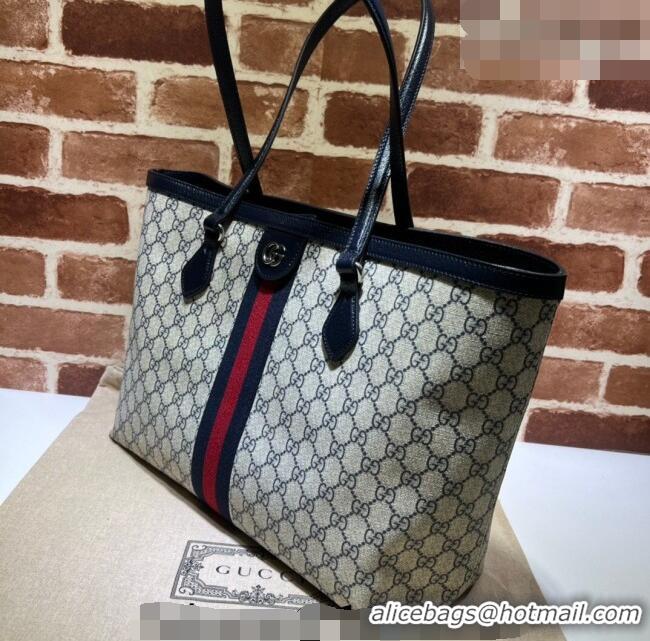 Pretty Style Gucci Ophidia GG Canvas Medium Tote Bag with Web 631685 Beige/Blue 2026