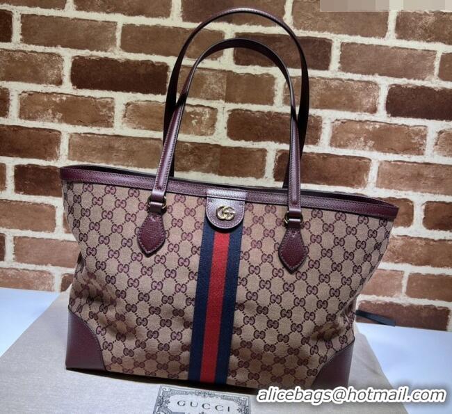 Well Crafted Gucci Ophidia GG Canvas Medium Tote Bag with Web 631685 Burgundy 2026
