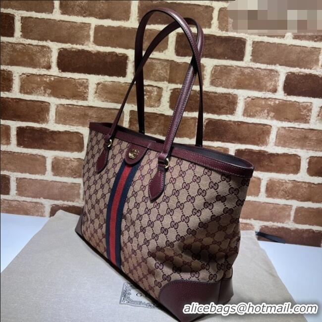 Well Crafted Gucci Ophidia GG Canvas Medium Tote Bag with Web 631685 Burgundy 2026