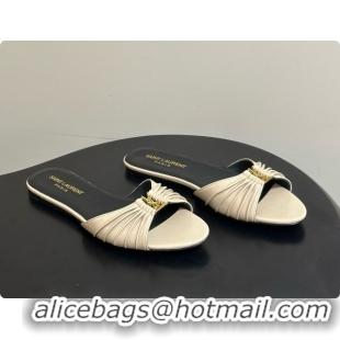 Good Product Saint Laurent BABYLONE Slides Flat Sandals in Smooth Leather Beige 6081934 2026