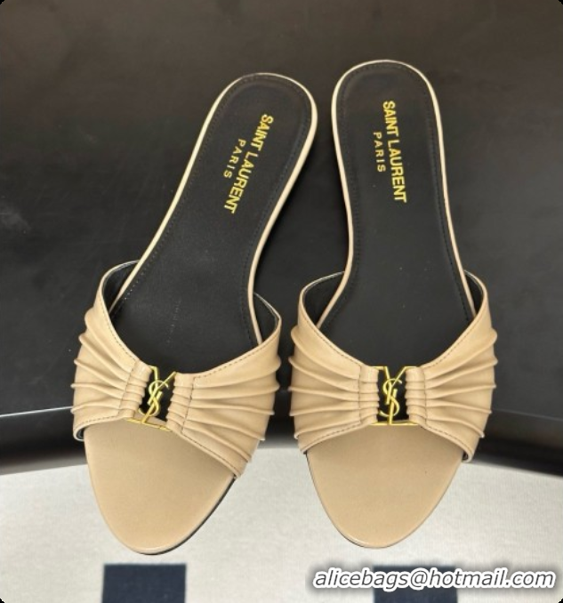 Good Product Saint Laurent BABYLONE Slides Flat Sandals in Smooth Leather Beige 6081934 2026