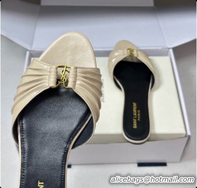 Good Product Saint Laurent BABYLONE Slides Flat Sandals in Smooth Leather Beige 6081934 2026