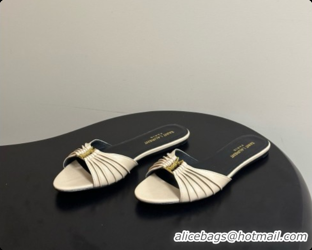 Good Product Saint Laurent BABYLONE Slides Flat Sandals in Smooth Leather Beige 6081934 2026