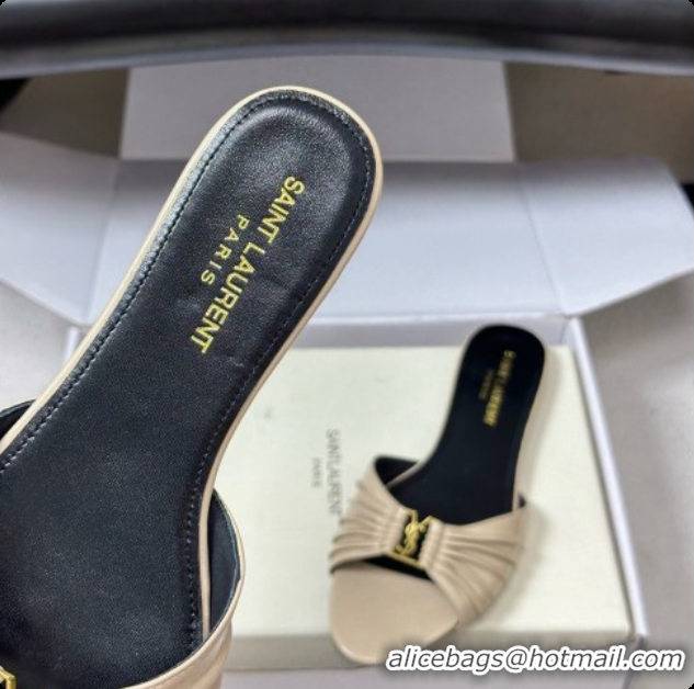 Good Product Saint Laurent BABYLONE Slides Flat Sandals in Smooth Leather Beige 6081934 2026