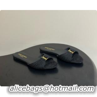 Best Price Saint Laurent BABYLONE Slides Flat Sandals in Black Suede 6081935 2026