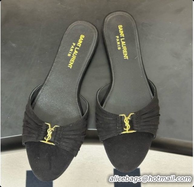 Best Price Saint Laurent BABYLONE Slides Flat Sandals in Black Suede 6081935 2026