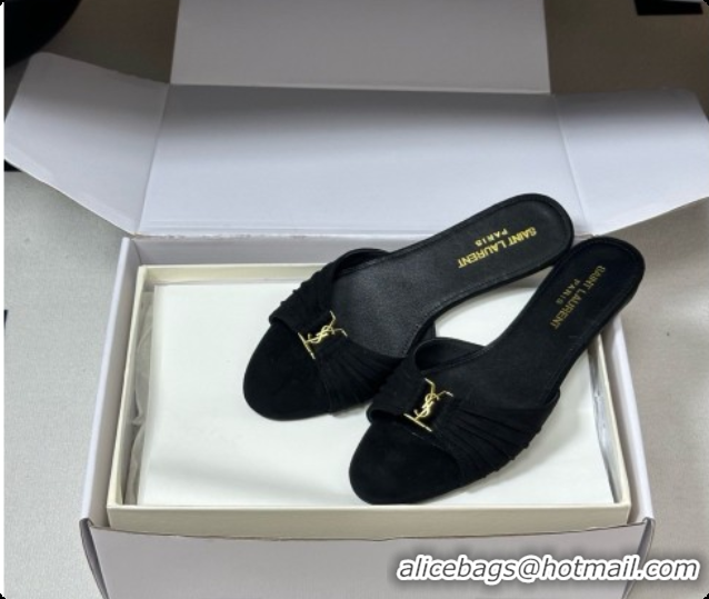 Best Price Saint Laurent BABYLONE Slides Flat Sandals in Black Suede 6081935 2026