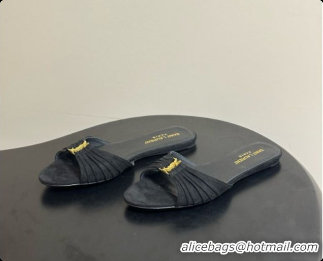 Best Price Saint Laurent BABYLONE Slides Flat Sandals in Black Suede 6081935 2026