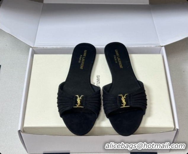 Best Price Saint Laurent BABYLONE Slides Flat Sandals in Black Suede 6081935 2026