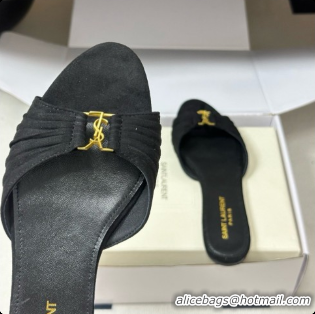 Best Price Saint Laurent BABYLONE Slides Flat Sandals in Black Suede 6081935 2026