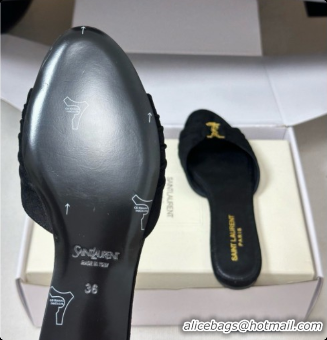Best Price Saint Laurent BABYLONE Slides Flat Sandals in Black Suede 6081935 2026