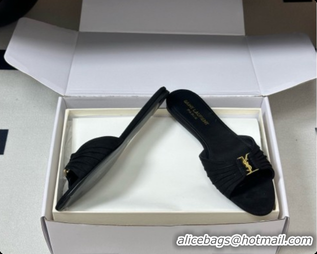 Best Price Saint Laurent BABYLONE Slides Flat Sandals in Black Suede 6081935 2026