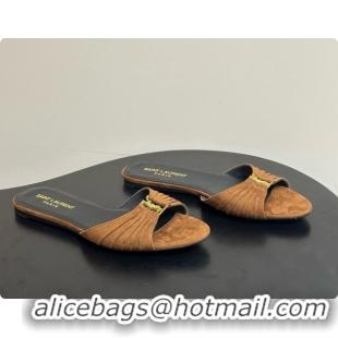 Grade Saint Laurent BABYLONE Slides Flat Sandals in Brown Suede 6081936 2026