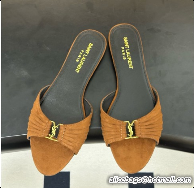 Grade Saint Laurent BABYLONE Slides Flat Sandals in Brown Suede 6081936 2026