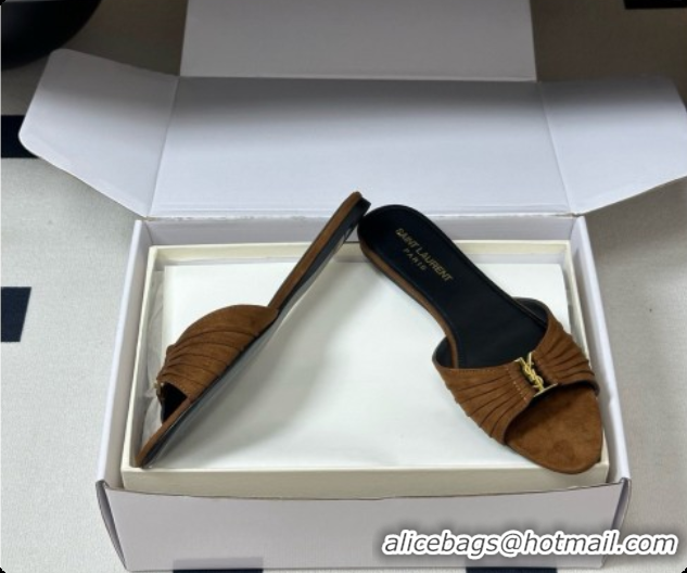 Grade Saint Laurent BABYLONE Slides Flat Sandals in Brown Suede 6081936 2026