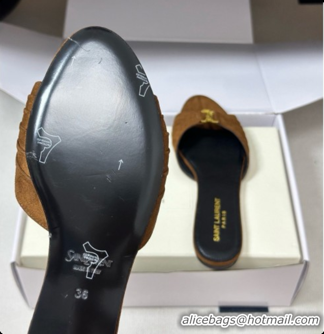 Grade Saint Laurent BABYLONE Slides Flat Sandals in Brown Suede 6081936 2026