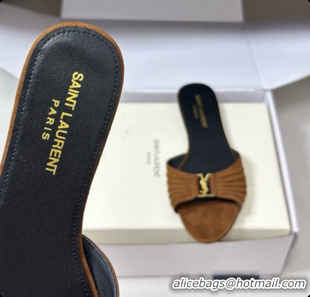 Grade Saint Laurent BABYLONE Slides Flat Sandals in Brown Suede 6081936 2026