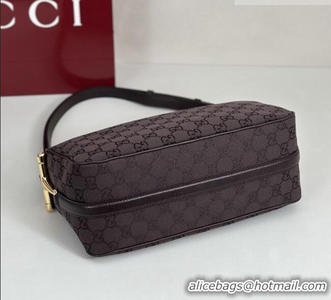Most Popular Gucci Half Horsebit medium shoulder bag in GG Canvas 86078 Dark Brown 2026