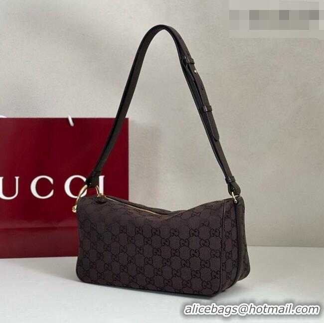 Most Popular Gucci Half Horsebit medium shoulder bag in GG Canvas 86078 Dark Brown 2026