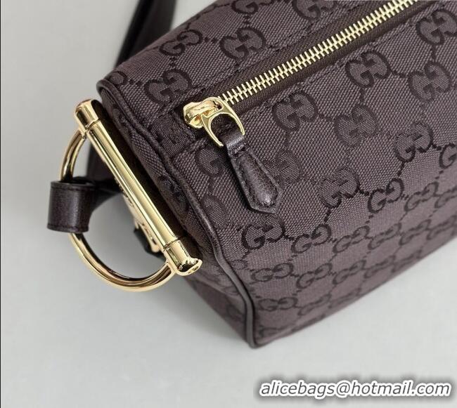 Most Popular Gucci Half Horsebit medium shoulder bag in GG Canvas 86078 Dark Brown 2026