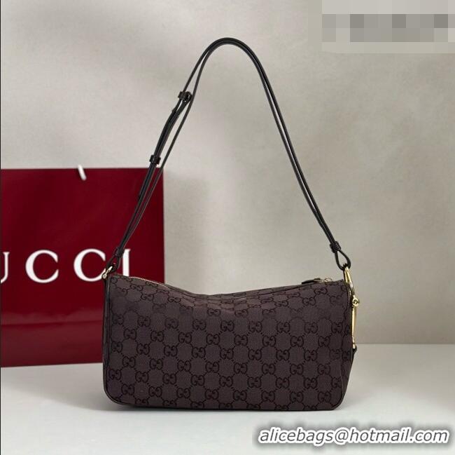 Most Popular Gucci Half Horsebit medium shoulder bag in GG Canvas 86078 Dark Brown 2026
